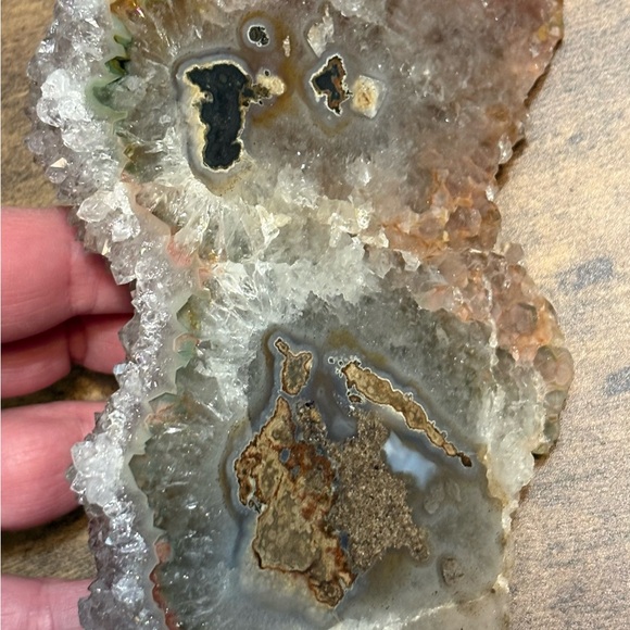 Large Crystal Cluster of Pink Chalcedony and Smoky Quartz Geode Slab - Picture 4 of 7